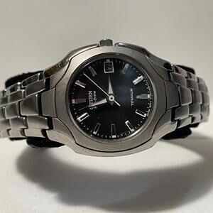 Citizen Eco-Drive Titanium Men’s Black Dial Date Window Full Titanium Keeps Time